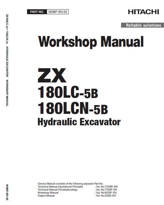 Hitachi ZX180LC-5B and ZX180LC-5G Excavator Service Repair Manual Workshop Guide
