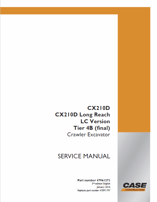 Case CX210D Crawler Excavator Service Manual Workshop Guide