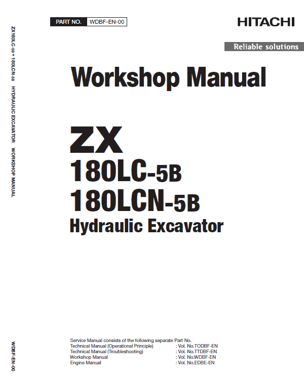 Hitachi ZX180LC-5B and ZX180LC-5G Excavator Service Repair Manual Workshop Guide