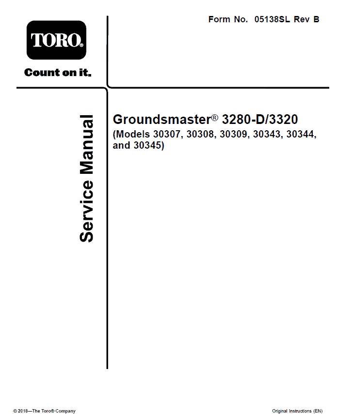 Toro Groundsmaster 3280-D, 3320 Service Repair Manual Workshop Guide