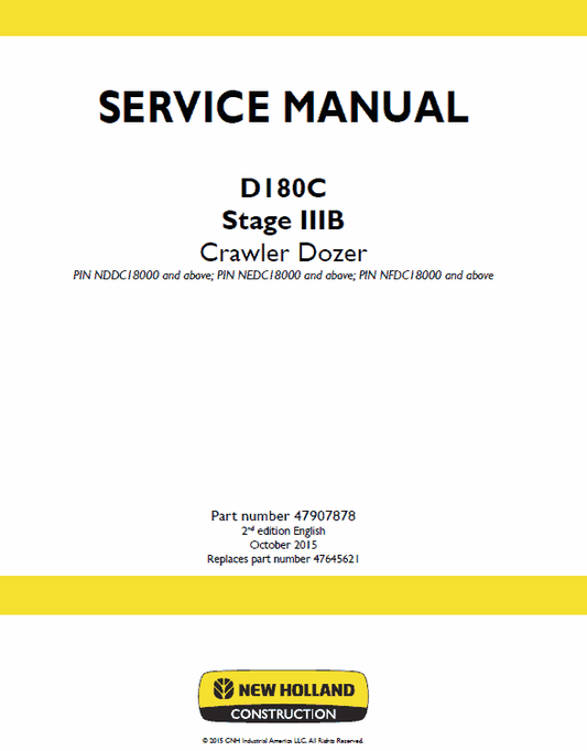 New Holland D180C Stage 3B Crawler Dozer Service Manual Workshop Guide