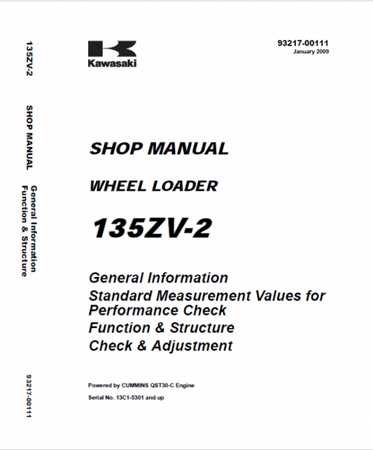 Kawasaki 135ZV-2 Wheel Loader Service Manual
