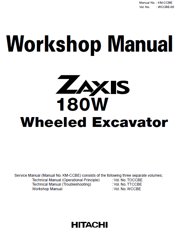 Hitachi ZX180W Wheeled Excavator Service Repair Manual Workshop Guide
