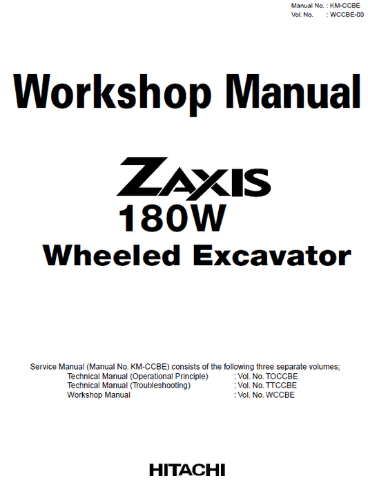 Hitachi ZX180W Wheeled Excavator Service Repair Manual Workshop Guide