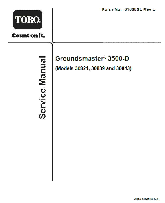 Toro Groundsmaster 3500-D (Model 30821, 30839, 30843) Service Repair Manual Workshop Guide