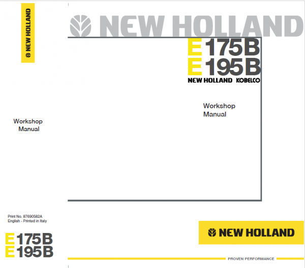 New Holland E175B and E195B Excavator Workshop Manual Workshop Guide