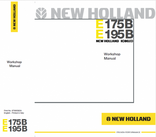 New Holland E175B and E195B Excavator Workshop Manual Workshop Guide