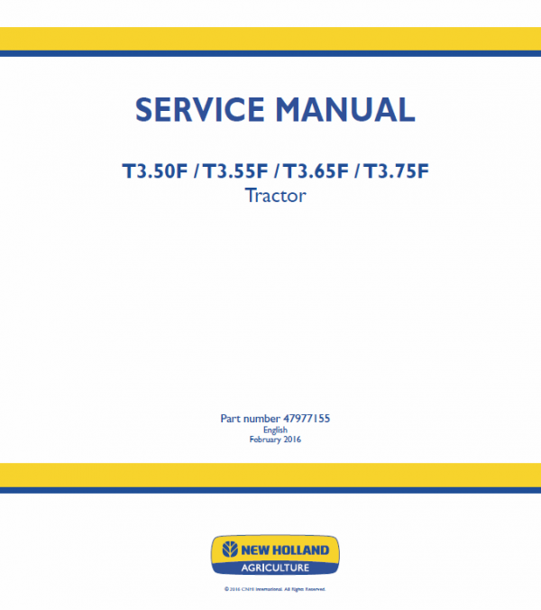 New Holland T3.50F, T3.55F, T3.65F, T3.75F Tractor Service Manual Workshop Guide