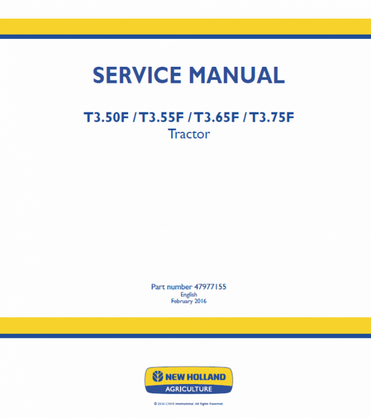 New Holland T3.50F, T3.55F, T3.65F, T3.75F Tractor Service Manual Workshop Guide