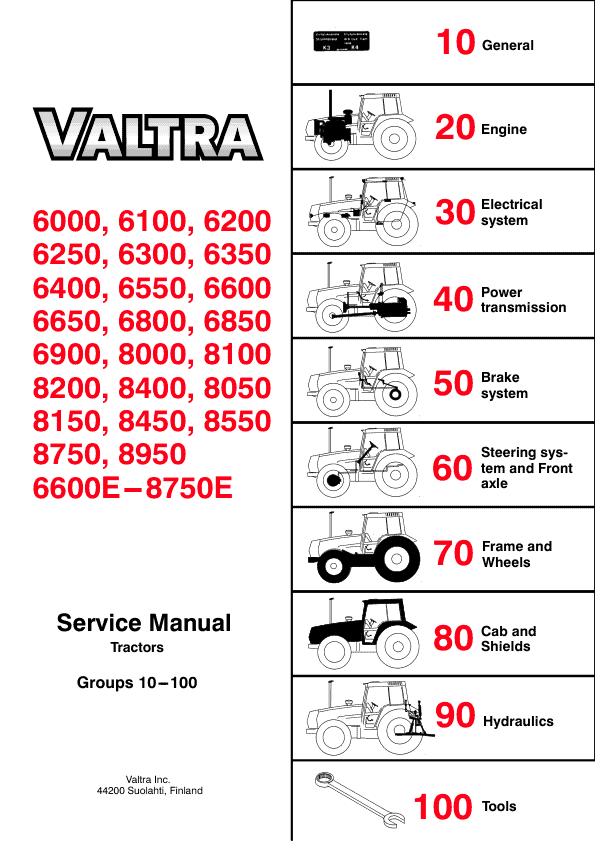 Valtra 6000, 6100, 6200, 6250 Hi, 6300, 6350 Hi, 6400, 6550 Hi Tractors Service Repair Manual Workshop Guide