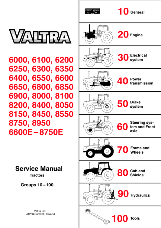 Valtra 6000, 6100, 6200, 6250 Hi, 6300, 6350 Hi, 6400, 6550 Hi Tractors Service Repair Manual Workshop Guide