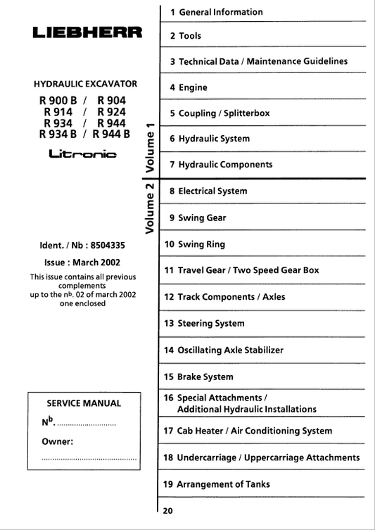 Liebherr R900B, R904, R914, R924, R934, R944, R944B Litronic Excavator Service Manual