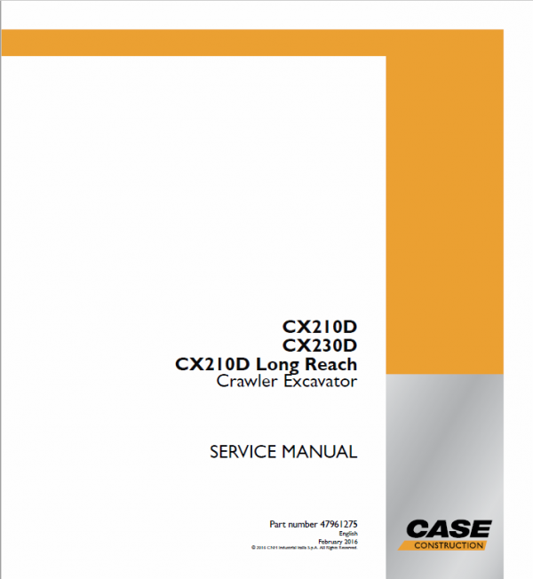 Case CX230D Crawler Excavator Service Manual Workshop Guide