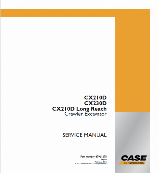 Case CX230D Crawler Excavator Service Manual Workshop Guide