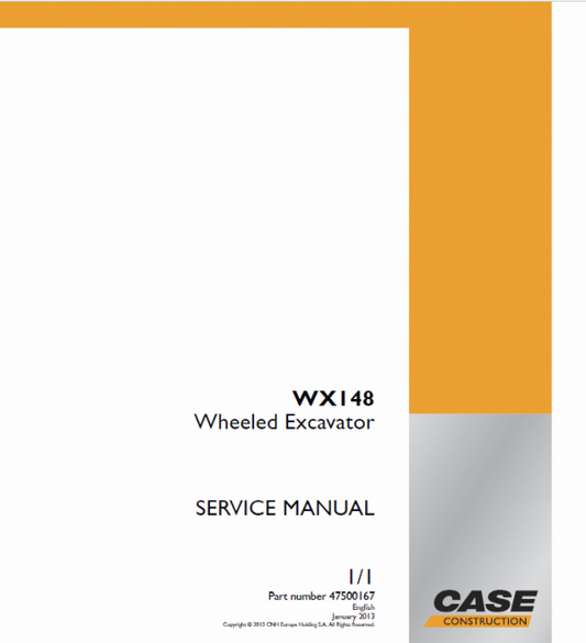 Case WX148 Wheeled Excavator Service Manual Workshop Guide