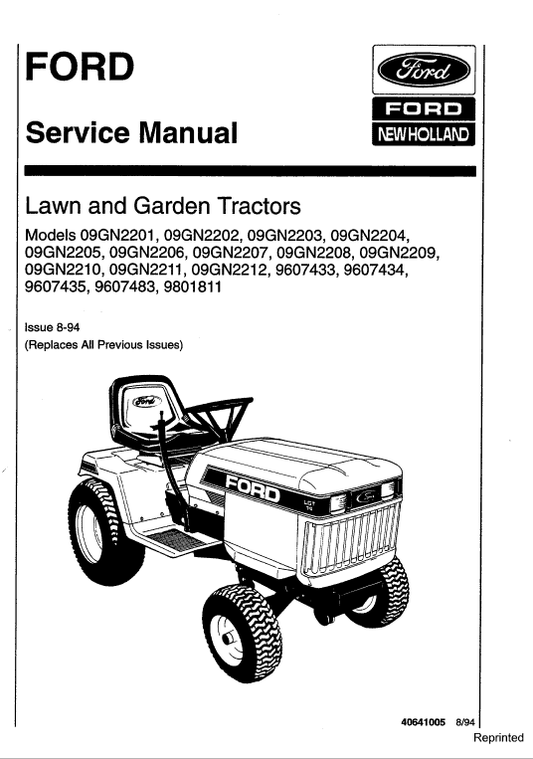 Ford LGT12, LGT14, LGT17, LGT18H Lawn Tractor Service Manual Workshop Guide