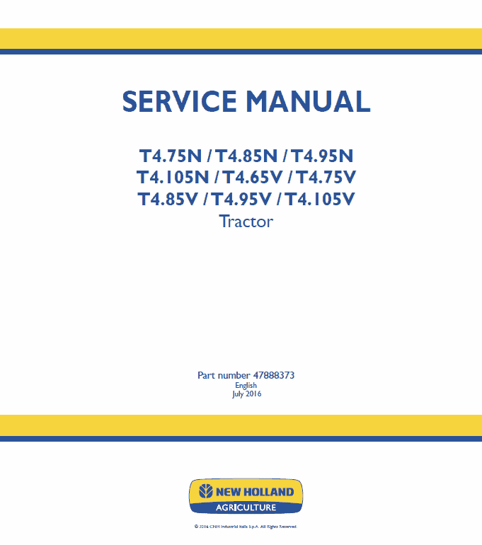 New Holland T4.65N, T4.75N, T4.85N, T4.95N, T4.105N Tractor Service Manual Workshop Guide