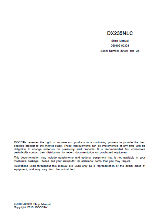 Doosan DX235N Excavator Service Manual Workshop Guide