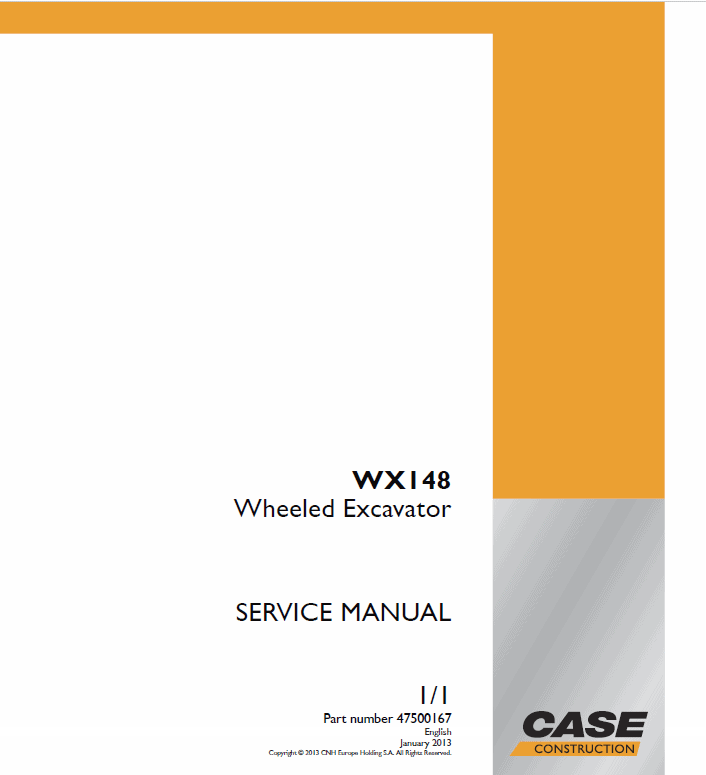Case WX148 Wheeled Excavator Service Manual Workshop Guide