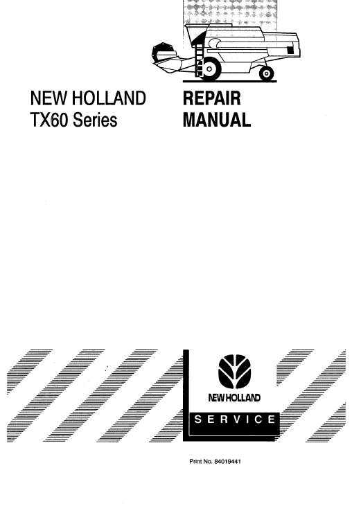 New Holland TX60 Combine Repair Manual Workshop Guide