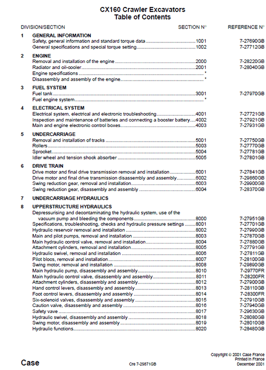 Case CX160 Excavator Service Manual Workshop Guide