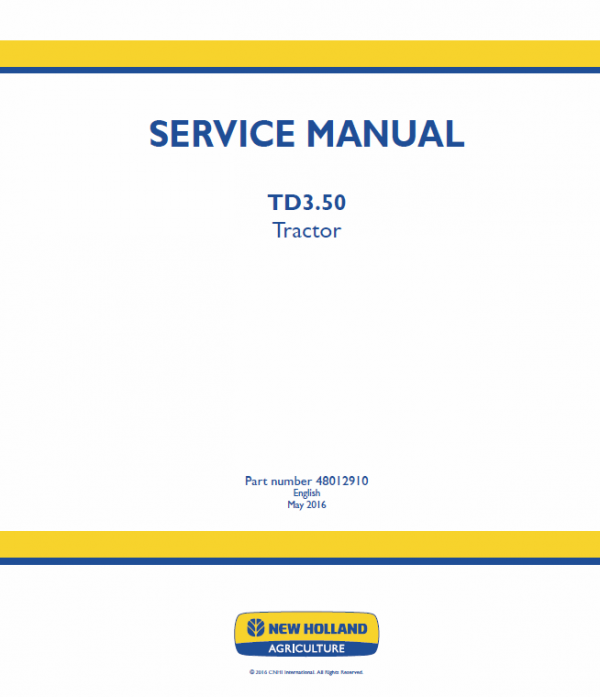 New Holland TD3.50 Tractor Service Manual Workshop Guide