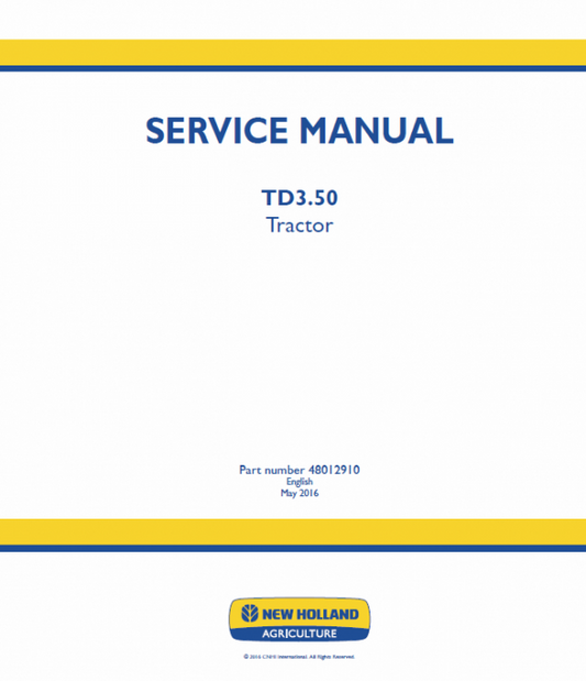 New Holland TD3.50 Tractor Service Manual Workshop Guide