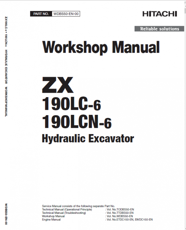 Hitachi ZX190LC-5B and ZX190LC-6 Excavator Service Repair Manual Workshop Guide