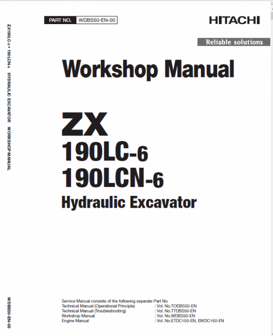 Hitachi ZX190LC-5B and ZX190LC-6 Excavator Service Repair Manual Workshop Guide