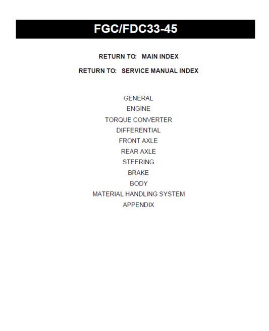 Toyota FDC33, FDC35, FDC40, FDC45 Forklift Repair Service Manual