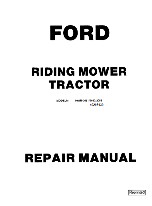Ford R8, R11 Riding Mower Tractor Service Manual Workshop Guide