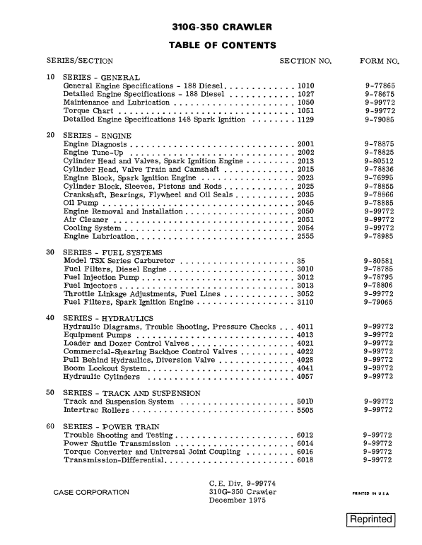 Case 310G, 350 Crawler Dozer Service Manual Workshop Guide