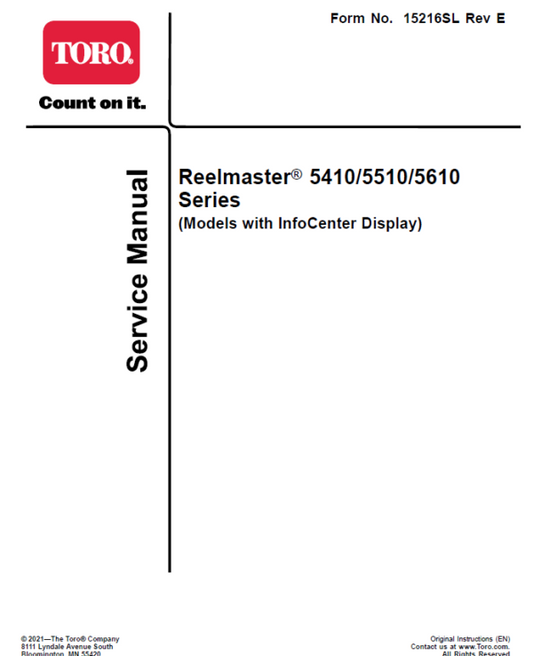 Toro Reelmaster 5410, 5510, 5610 Service Repair Manual Workshop Guide