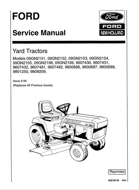 Ford YT12.5, YT14, YT16 and YT16H Yard Tractor Service Manual Workshop Guide
