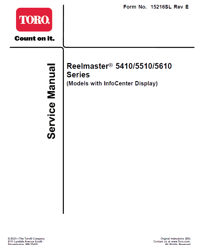 Toro Reelmaster 5410, 5510, 5610 Service Repair Manual Workshop Guide