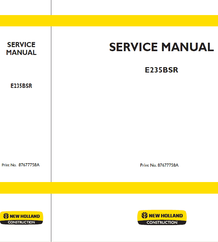 New Holland E235BSR Excavator Service Manual Workshop Guide