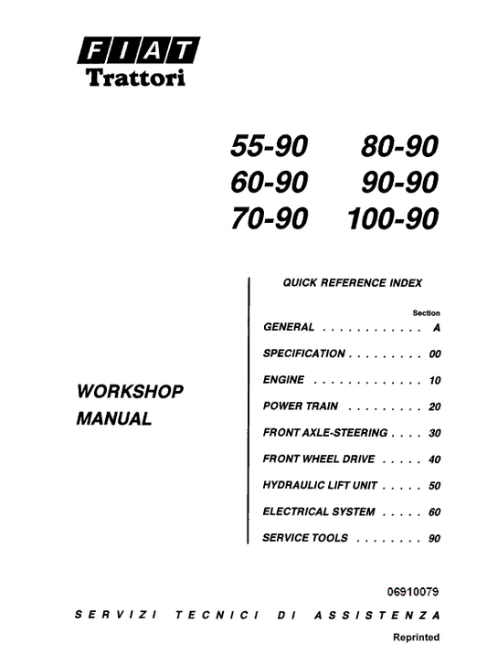 Fiat 50-90, 60-90, 70-90, 80-90, 90-90, 100-90 Tractor Service Manual Workshop Guide