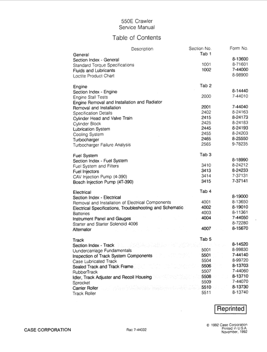 Case 550E Crawler Dozer Service Manual Workshop Guide
