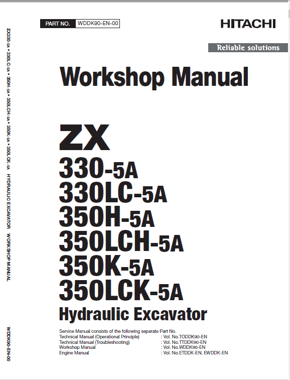 Hitachi ZX330-5A, ZX330LC-5A and ZX350LCH-5A ZAXIS Excavator Repair Manual Workshop Guide