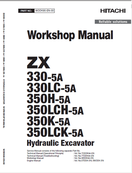 Hitachi ZX330-5A, ZX330LC-5A and ZX350LCH-5A ZAXIS Excavator Repair Manual Workshop Guide
