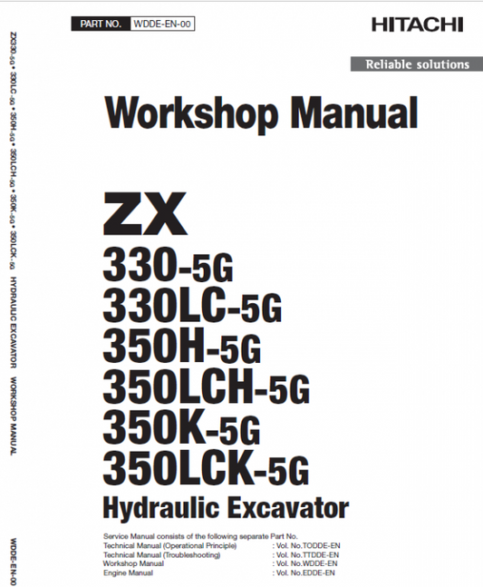 Hitachi ZX330-5G, ZX330LC-5G and ZX350LCH-5G ZAXIS Excavator Repair Manual Workshop Guide