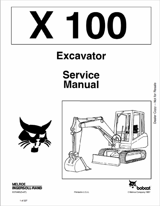Bobcat X100 Excavator Service Manual Workshop Guide