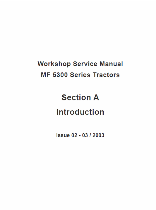 Massey Ferguson 5335, 5340, 5360, 5365 Tractor Service Manual Workshop Guide