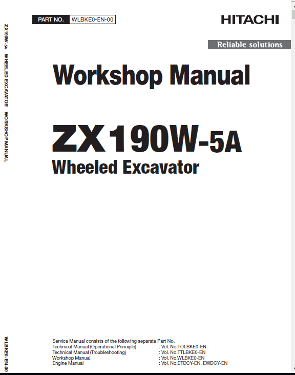 Hitachi ZX190W-5A and ZX190W-6 Wheeled Excavator Service Repair Manual Workshop Guide