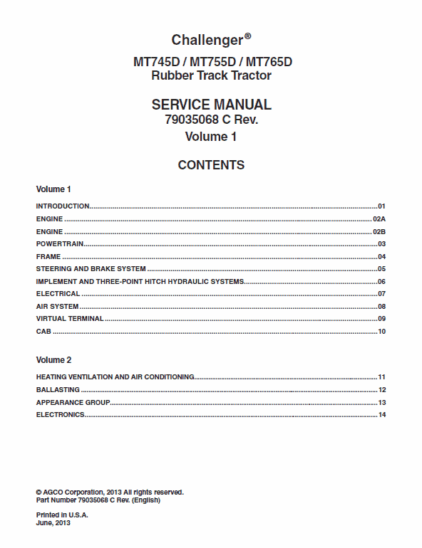 Challenger MT745D, MT755D, MT765D Tractor Service Manual Workshop Guide