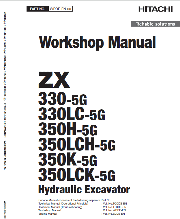 Hitachi ZX330-5G, ZX330LC-5G and ZX350LCH-5G ZAXIS Excavator Repair Manual Workshop Guide