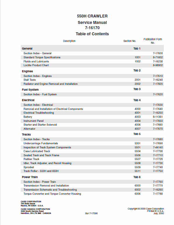Case 550H Crawler Dozer Service Manual Workshop Guide