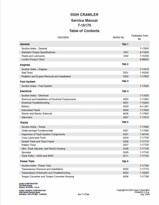 Case 550H Crawler Dozer Service Manual Workshop Guide