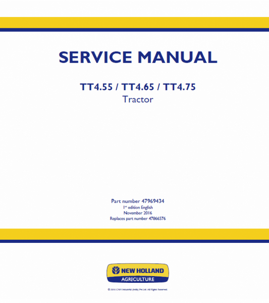 New Holland TT4.55, TT4.65, TT4.75 Tractor Service Manual Workshop Guide