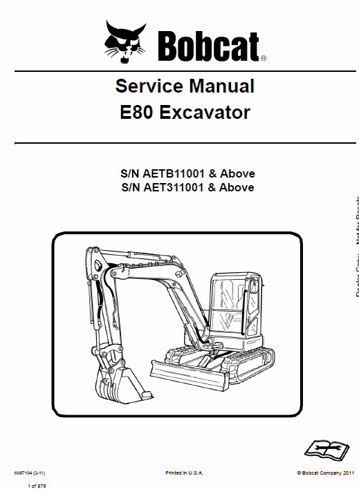 Bobcat E80 Compact Excavator Repair Service Manual Workshop Guide